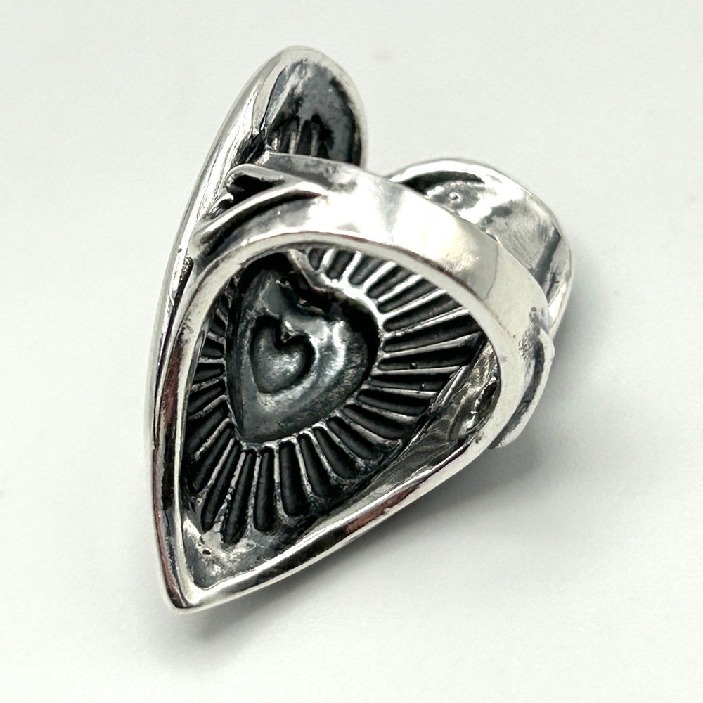 Signed Carolyn Pollack 925 Sterling Silver Heart Statement Ring EUC 15g Size 5 - Picture 10 of 15